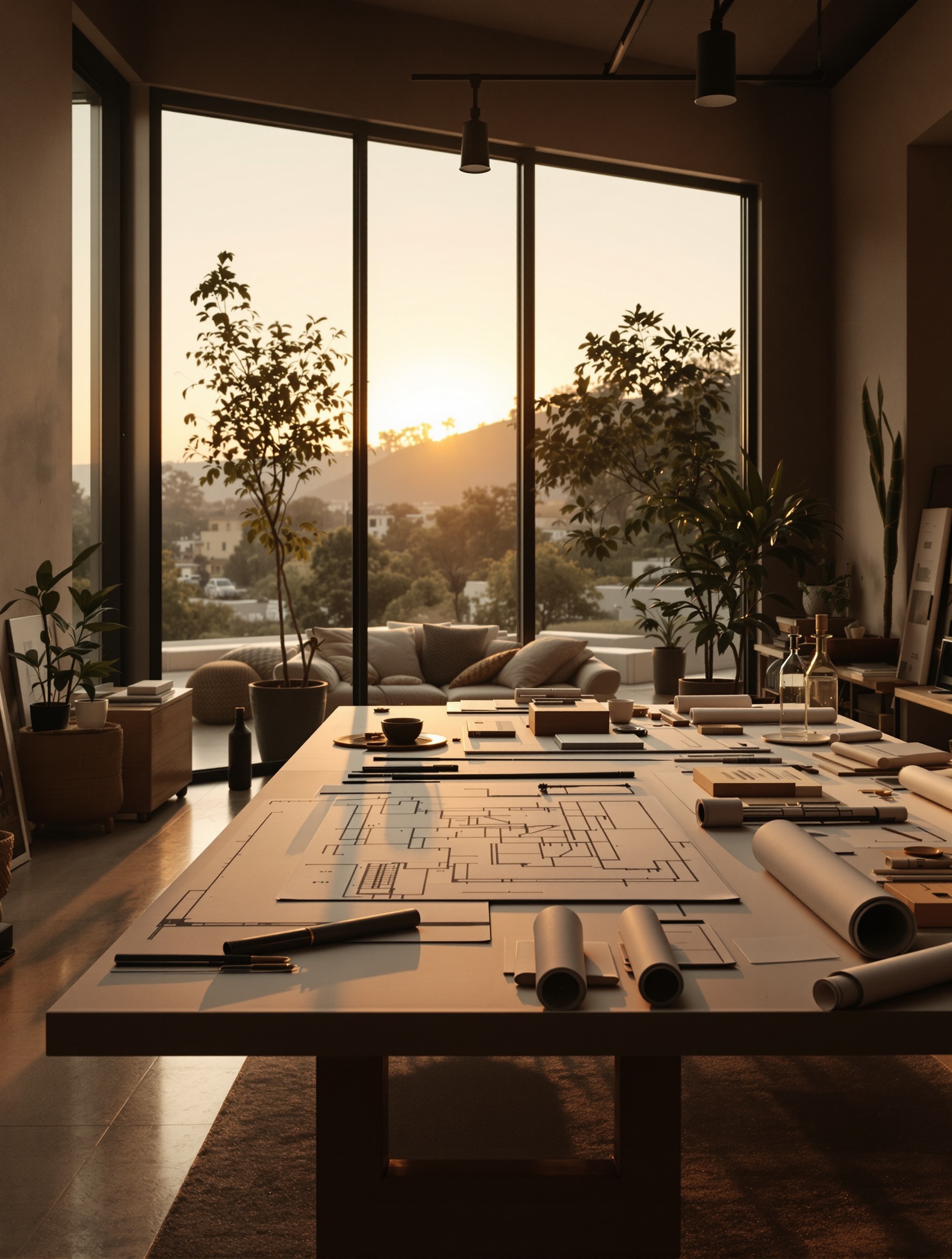 Architecture studio interior with scale models